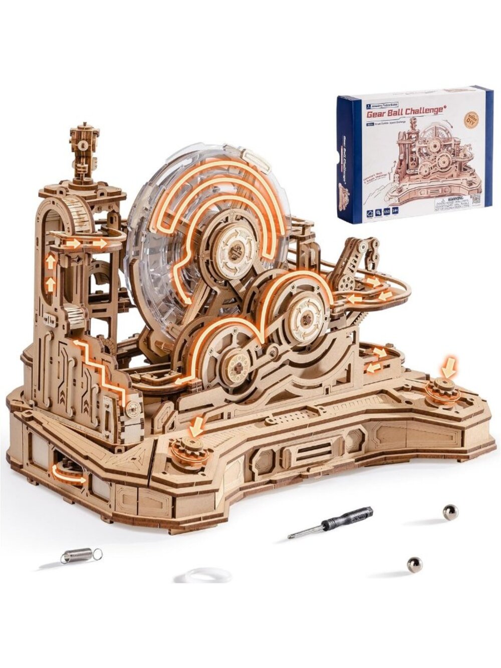 3D Wooden Marble Run Puzzle Set - Mechanical Model Kit for Adults - STEM Gift